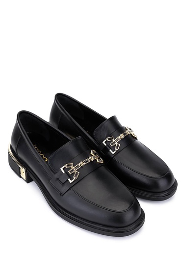  Tamer Tanca Kadın Hakiki Deri Siyah Deri Loafer Ayakkabı