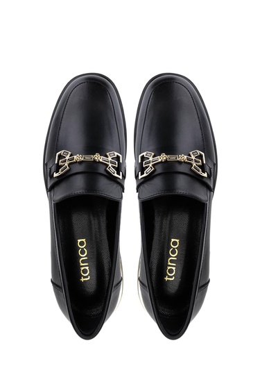  Tamer Tanca Kadın Hakiki Deri Siyah Deri Loafer Ayakkabı