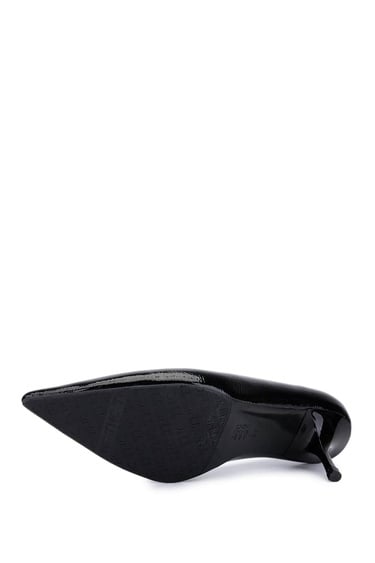  Tamer Tanca Kadın Suni Deri Siyah Rugan Topuklu Ayakkabı