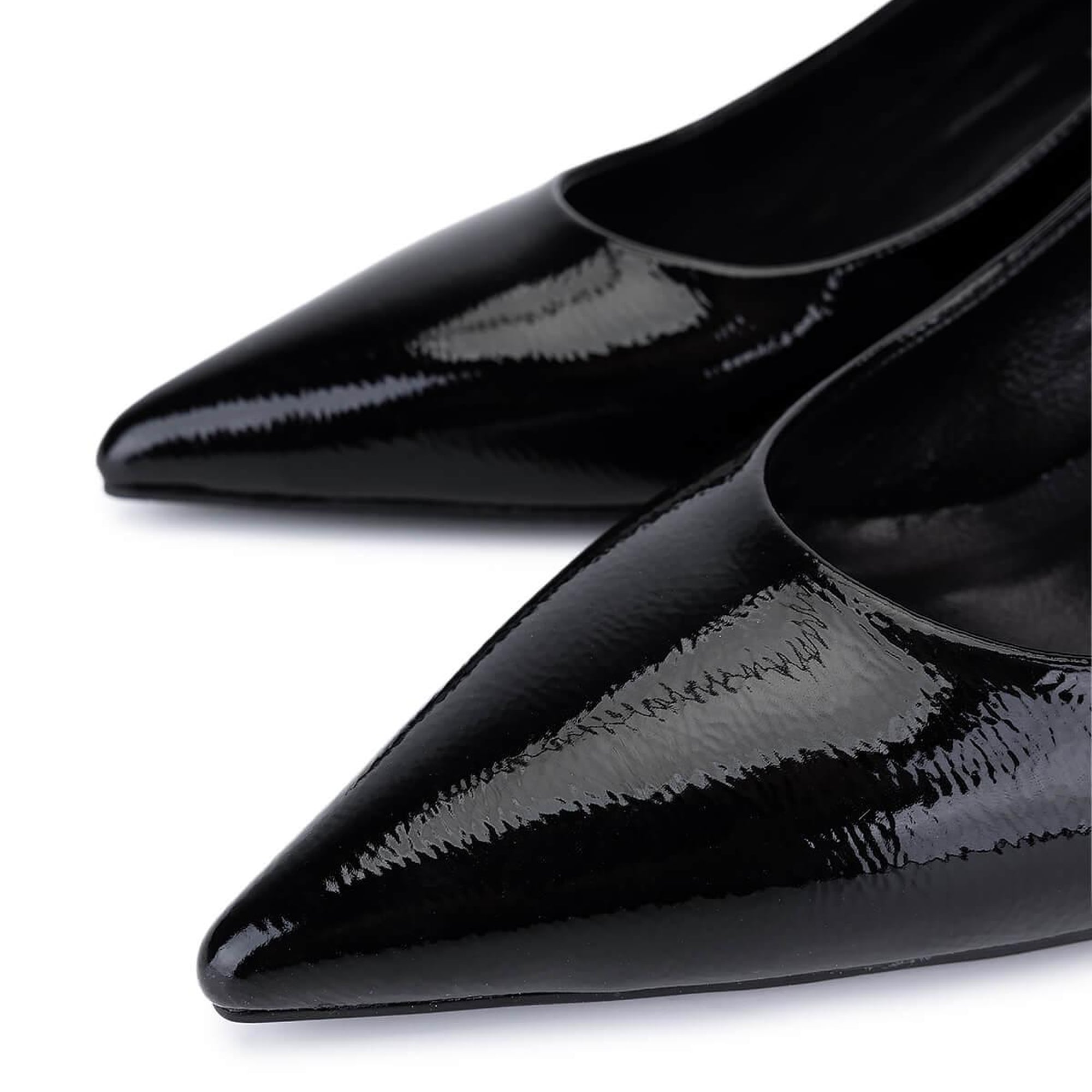 Tamer Tanca Kadın Suni Deri Siyah Rugan Topuklu Ayakkabı