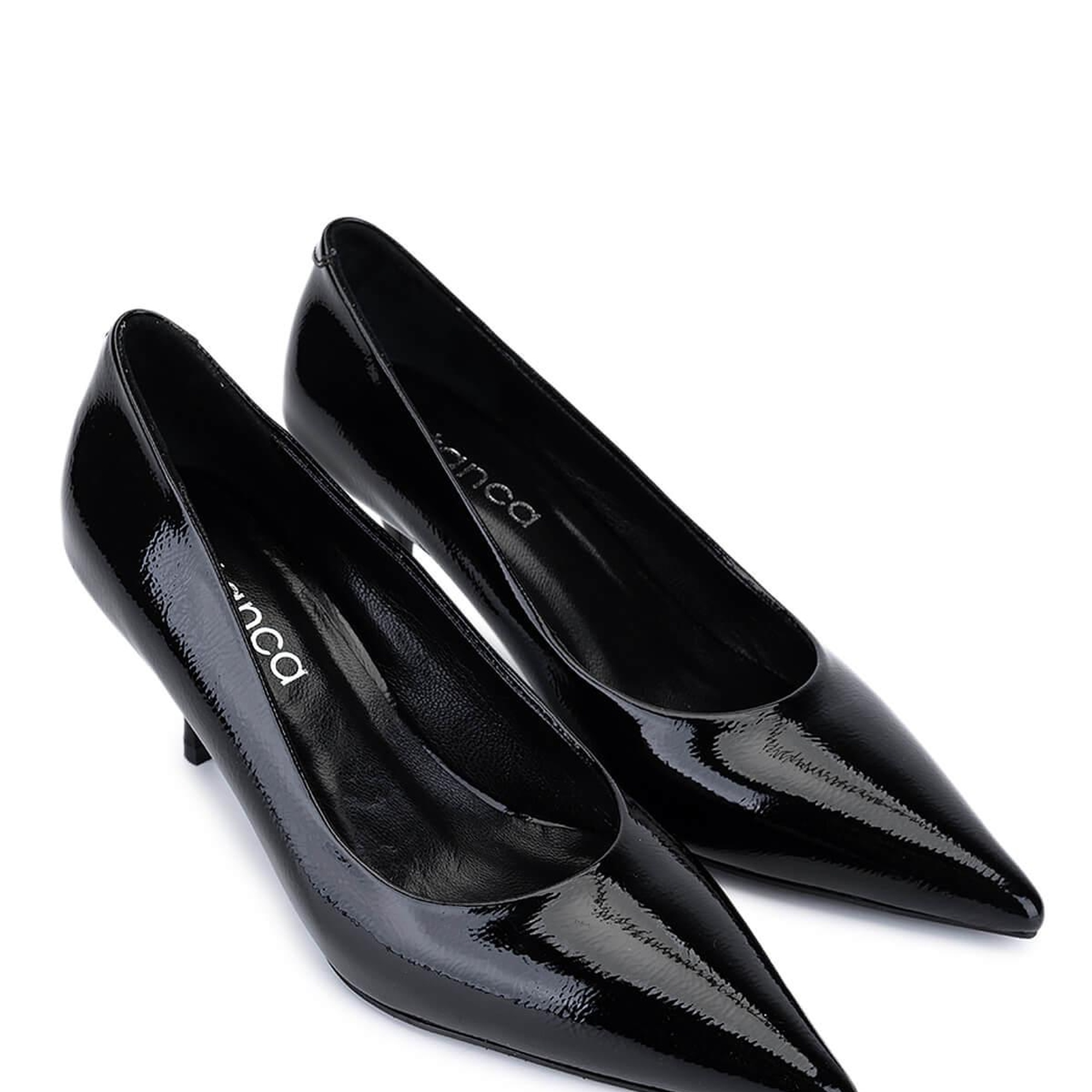 Tamer Tanca Kadın Suni Deri Siyah Rugan Topuklu Ayakkabı