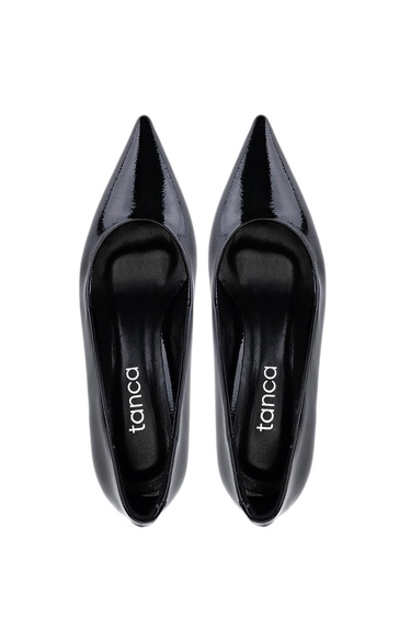  Tamer Tanca Kadın Suni Deri Siyah Rugan Topuklu Ayakkabı