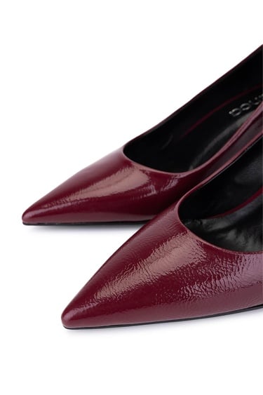  Tamer Tanca Kadın Suni Deri Bordo Rugan Topuklu Ayakkabı