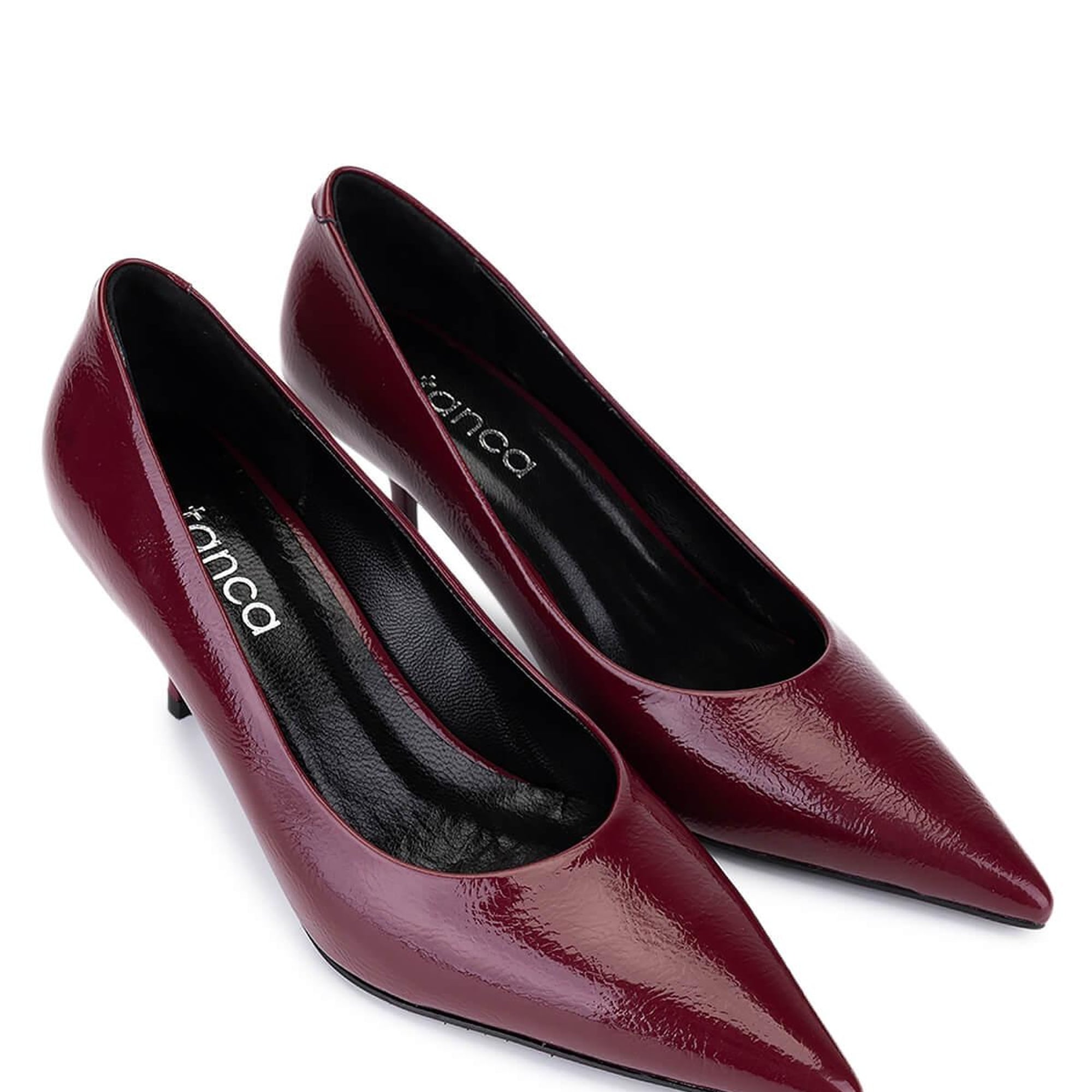 Tamer Tanca Kadın Suni Deri Bordo Rugan Topuklu Ayakkabı