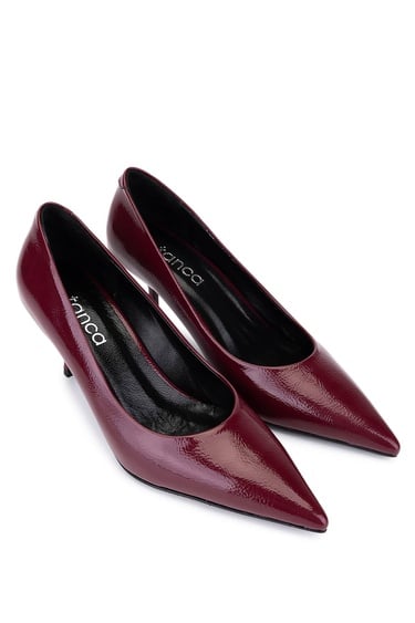  Tamer Tanca Kadın Suni Deri Bordo Rugan Topuklu Ayakkabı