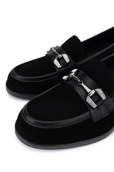  Tamer Tanca Kadın Hakiki Deri Siyah Süet Makosen Ayakkabı