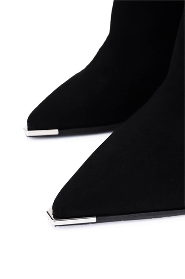  Tamer Tanca Kadın Hakiki Deri Siyah Süet Topuklu Bot