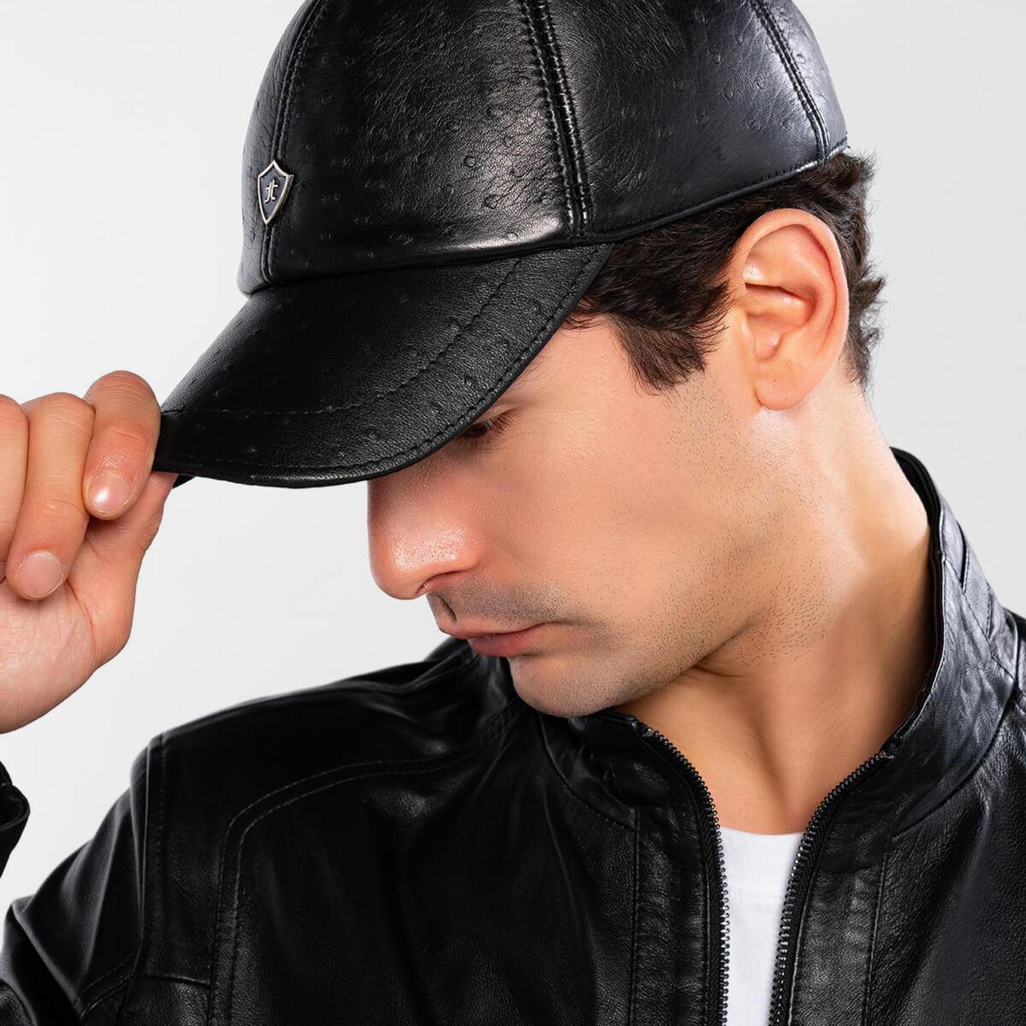 Tamer Tanca Erkek Hakiki Deri Siyah Devekuşu Şapka