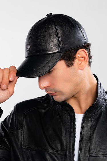  Tamer Tanca Erkek Hakiki Deri Siyah Devekuşu Şapka