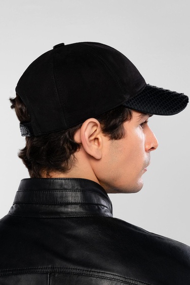  Tamer Tanca Erkek Hakiki Deri Siyah Süet Yılan Şapka