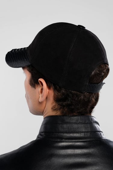  Tamer Tanca Erkek Hakiki Deri Siyah Süet Yılan Şapka