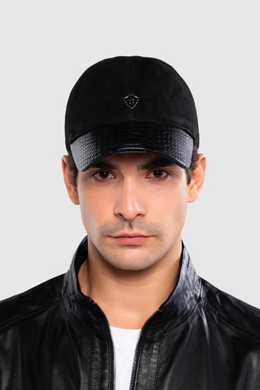  Tamer Tanca Erkek Hakiki Deri Siyah Süet Yılan Şapka