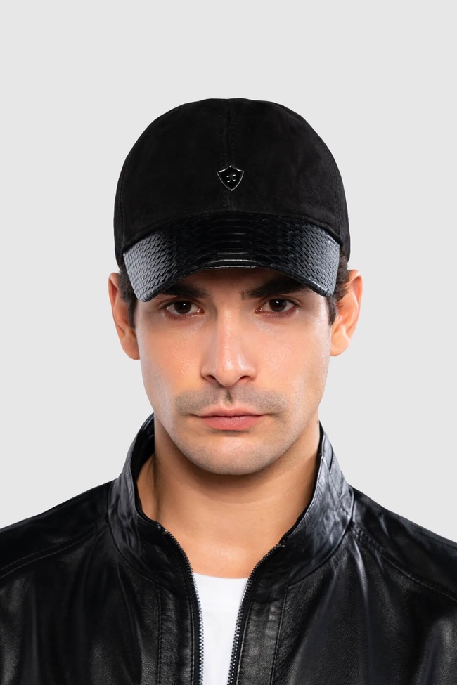  Tamer Tanca Erkek Hakiki Deri Siyah Süet Yılan Şapka