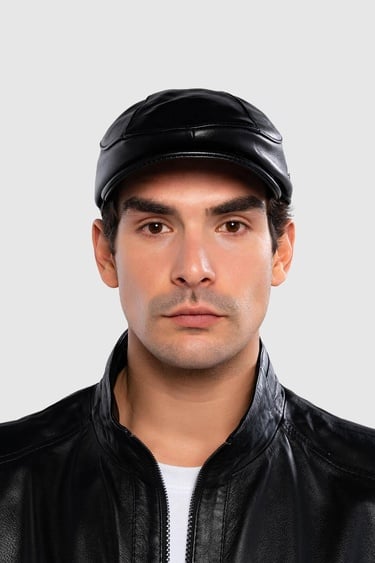  Tamer Tanca Erkek Hakiki Deri Siyah Deri London Şapka