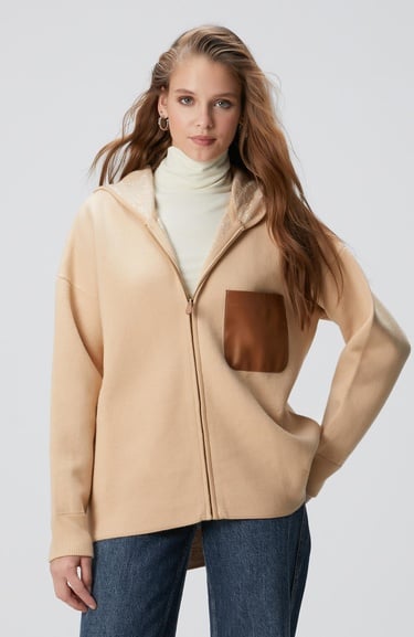  Network Kadın Limited Bej Yün Karışımlı İçi Desenli Triko Ceket