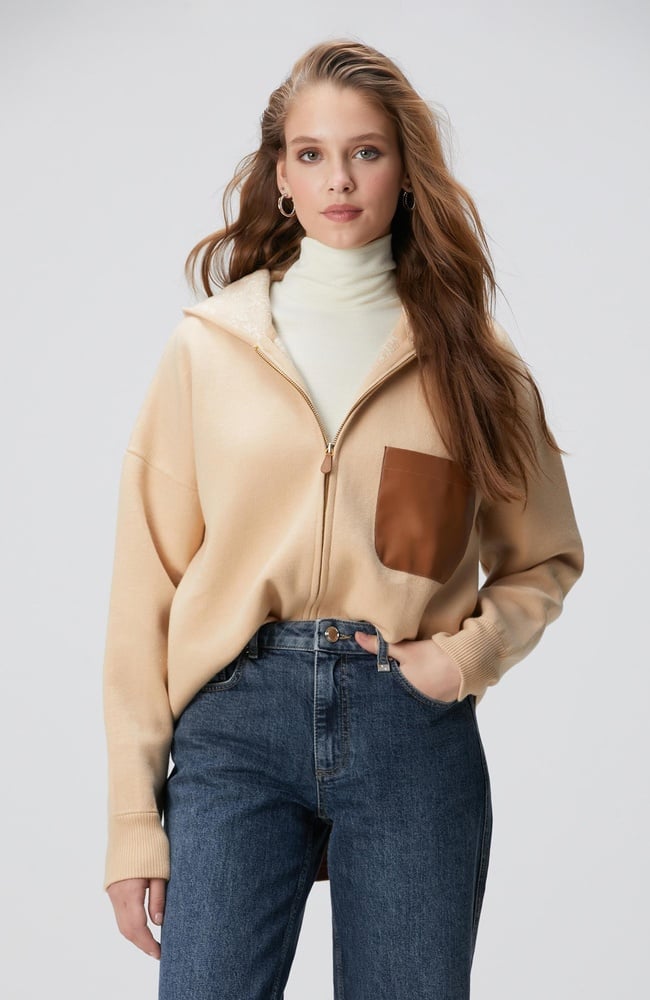  Network Kadın Limited Bej Yün Karışımlı İçi Desenli Triko Ceket