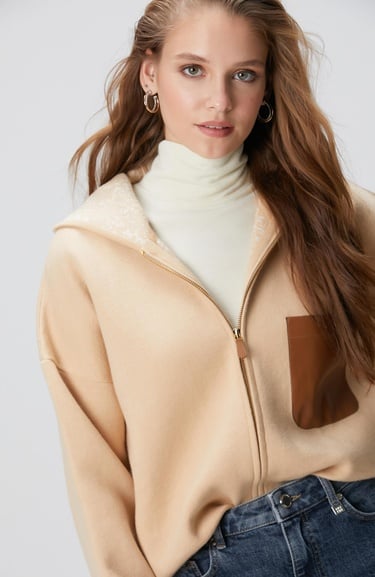  Network Kadın Limited Bej Yün Karışımlı İçi Desenli Triko Ceket