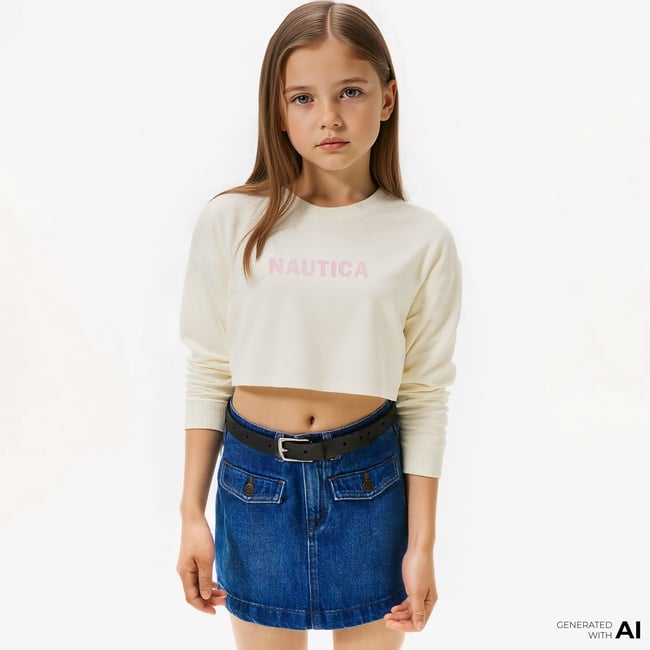  Nautica Kız Çocuk Beyaz Oversize Sweatshirt