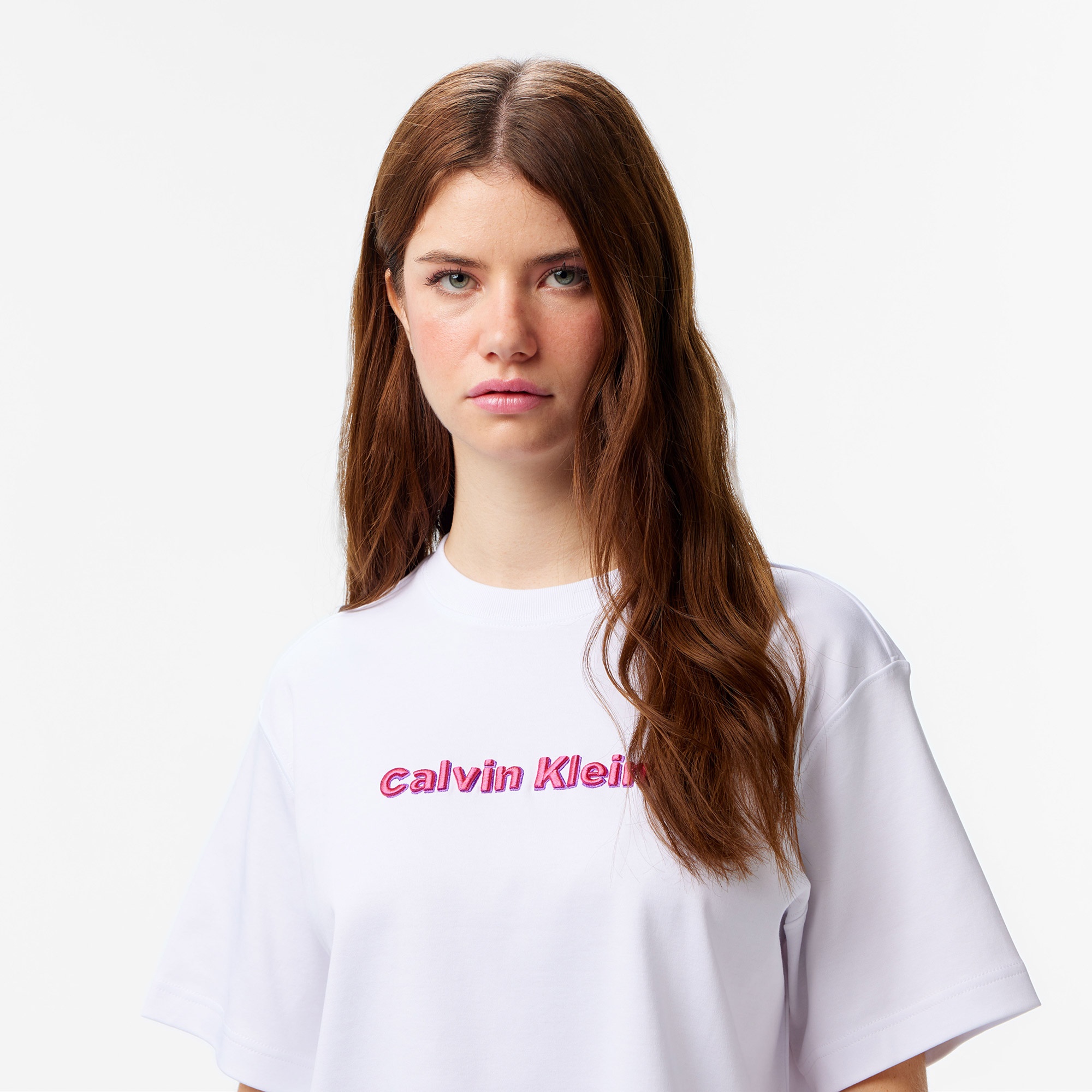 Calvin Klein 3D Roidery Logo Kadın Beyaz T-Shirt