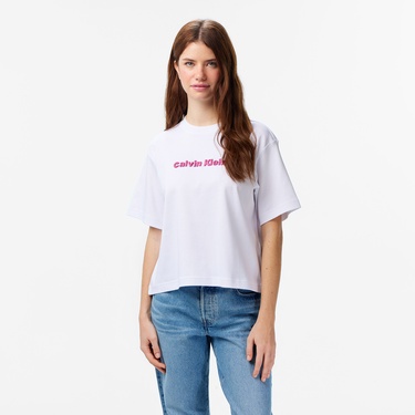  Calvin Klein 3D Roidery Logo Kadın Beyaz T-Shirt