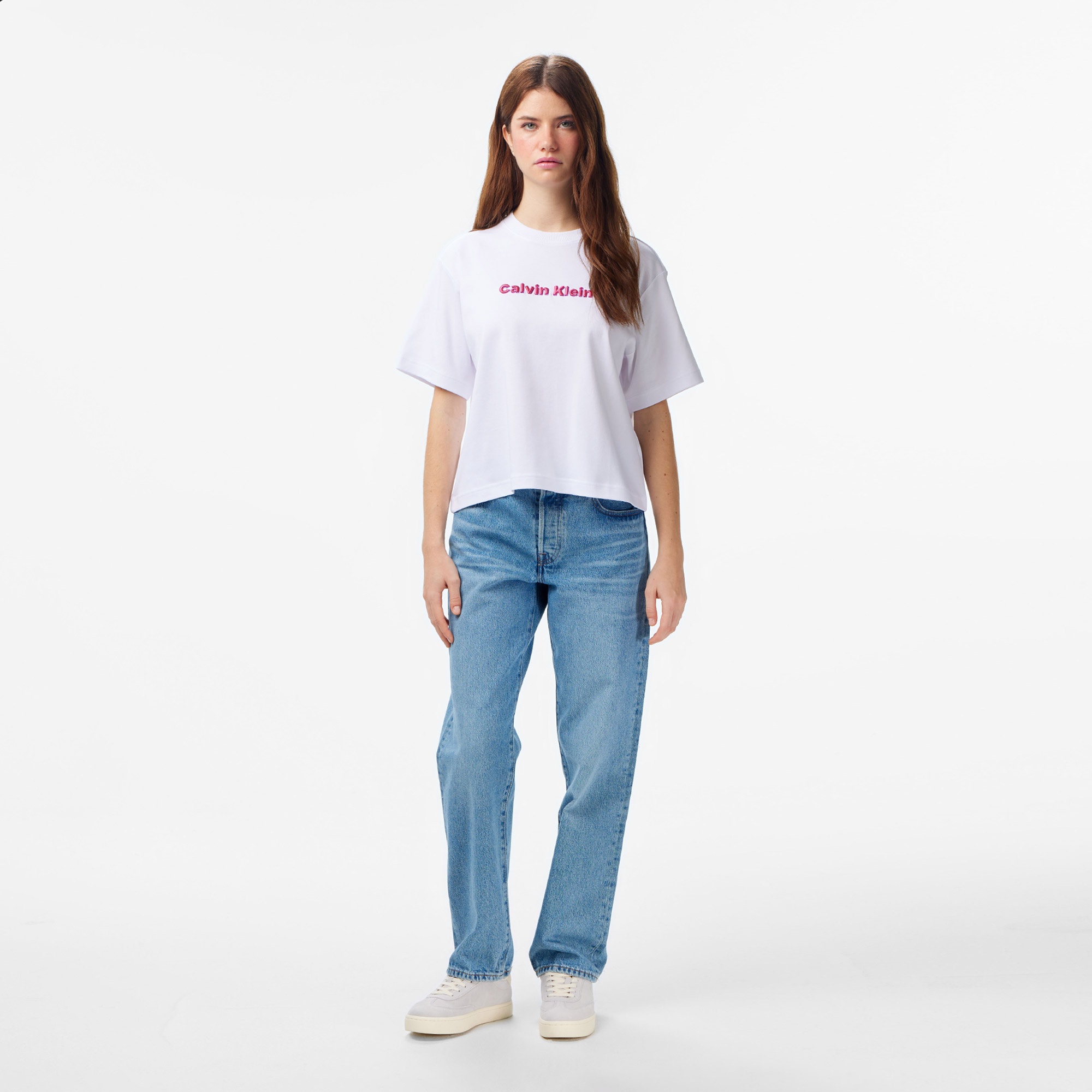 Calvin Klein 3D Roidery Logo Kadın Beyaz T-Shirt