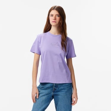  Calvin Klein Classic Foil Monologo Kadın Mor T-Shirt
