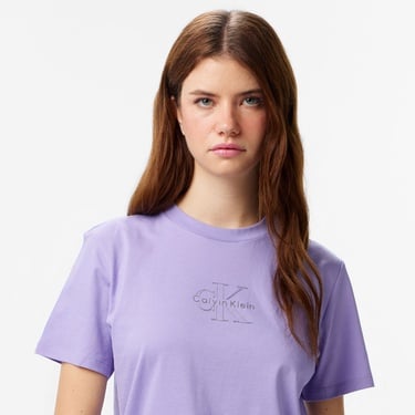  Calvin Klein Classic Foil Monologo Kadın Mor T-Shirt