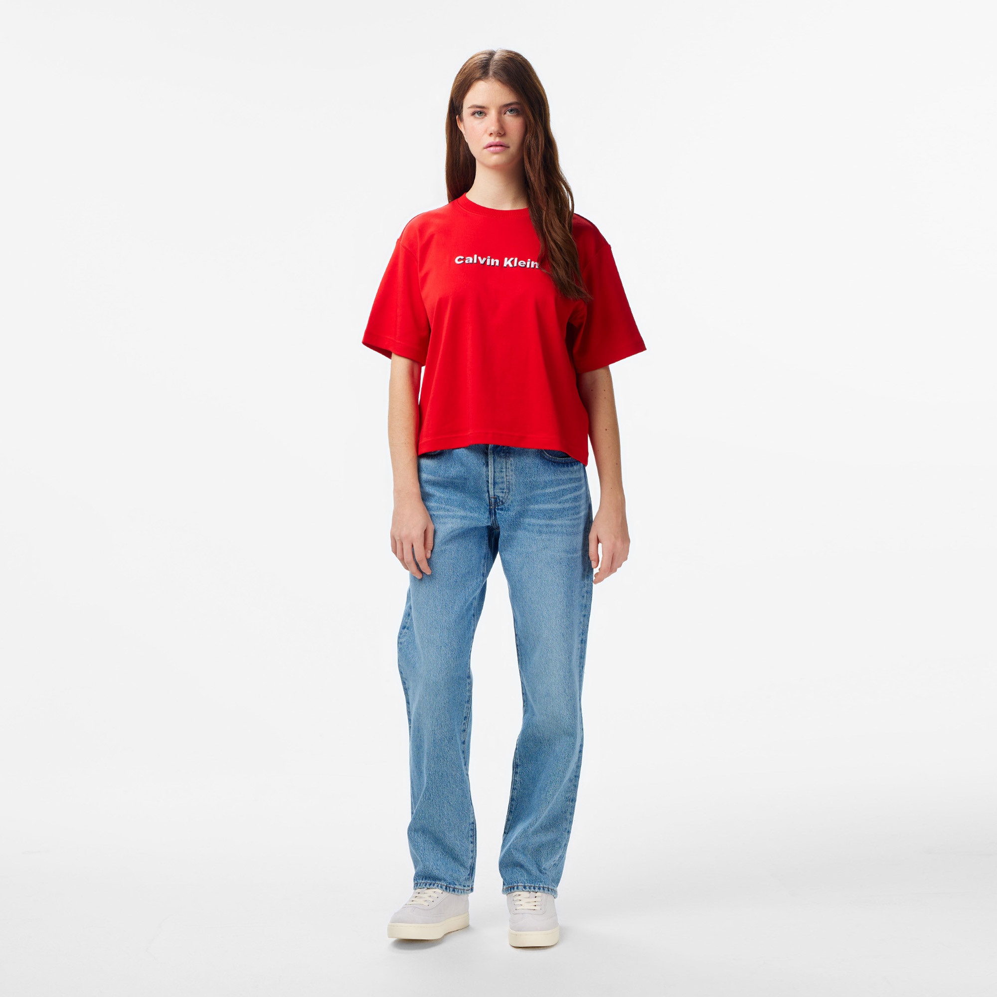 Calvin Klein 3D Roidery Logo Kadın Kırmızı T-Shirt
