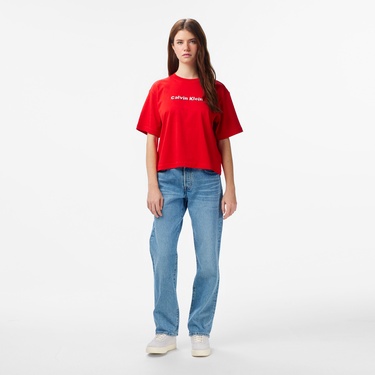  Calvin Klein 3D Roidery Logo Kadın Kırmızı T-Shirt