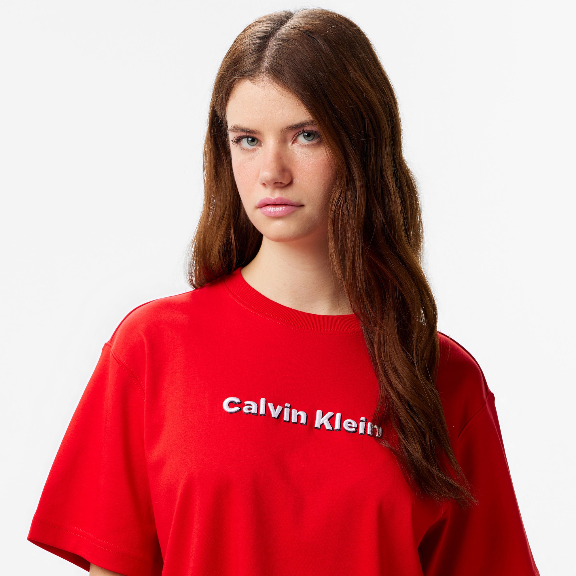 Calvin Klein 3D Roidery Logo Kadın Kırmızı T-Shirt