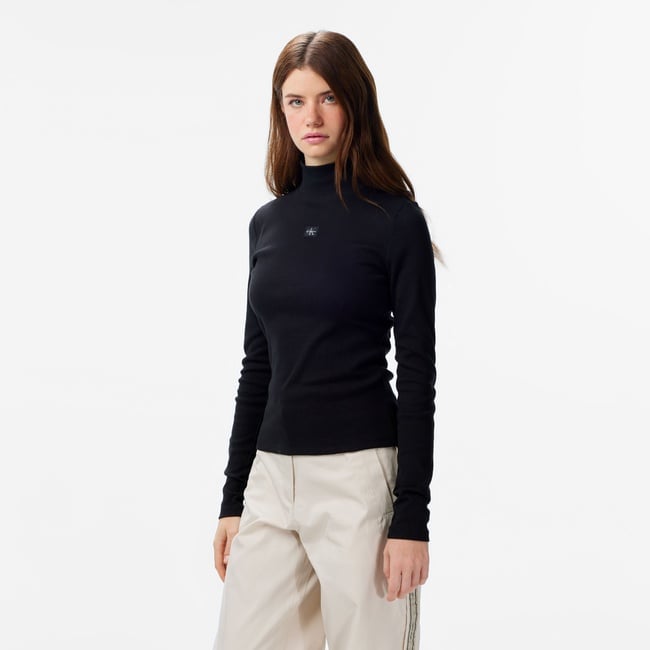  Calvin Klein Woven Label Turtleneck Kadın Siyah Gömlek