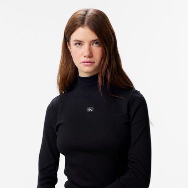  Calvin Klein Woven Label Turtleneck Kadın Siyah Gömlek