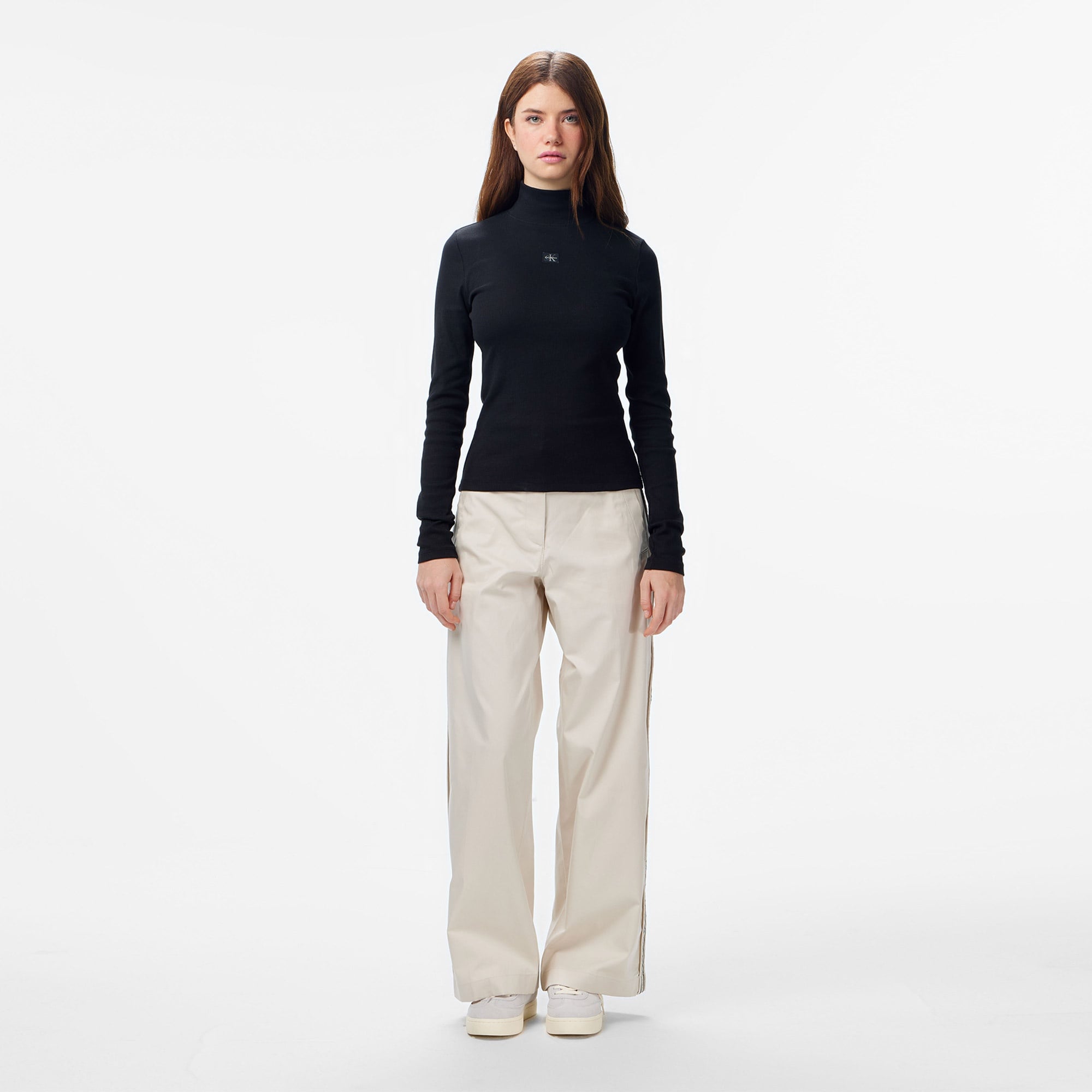 Calvin Klein Woven Label Turtleneck Kadın Siyah Kazak