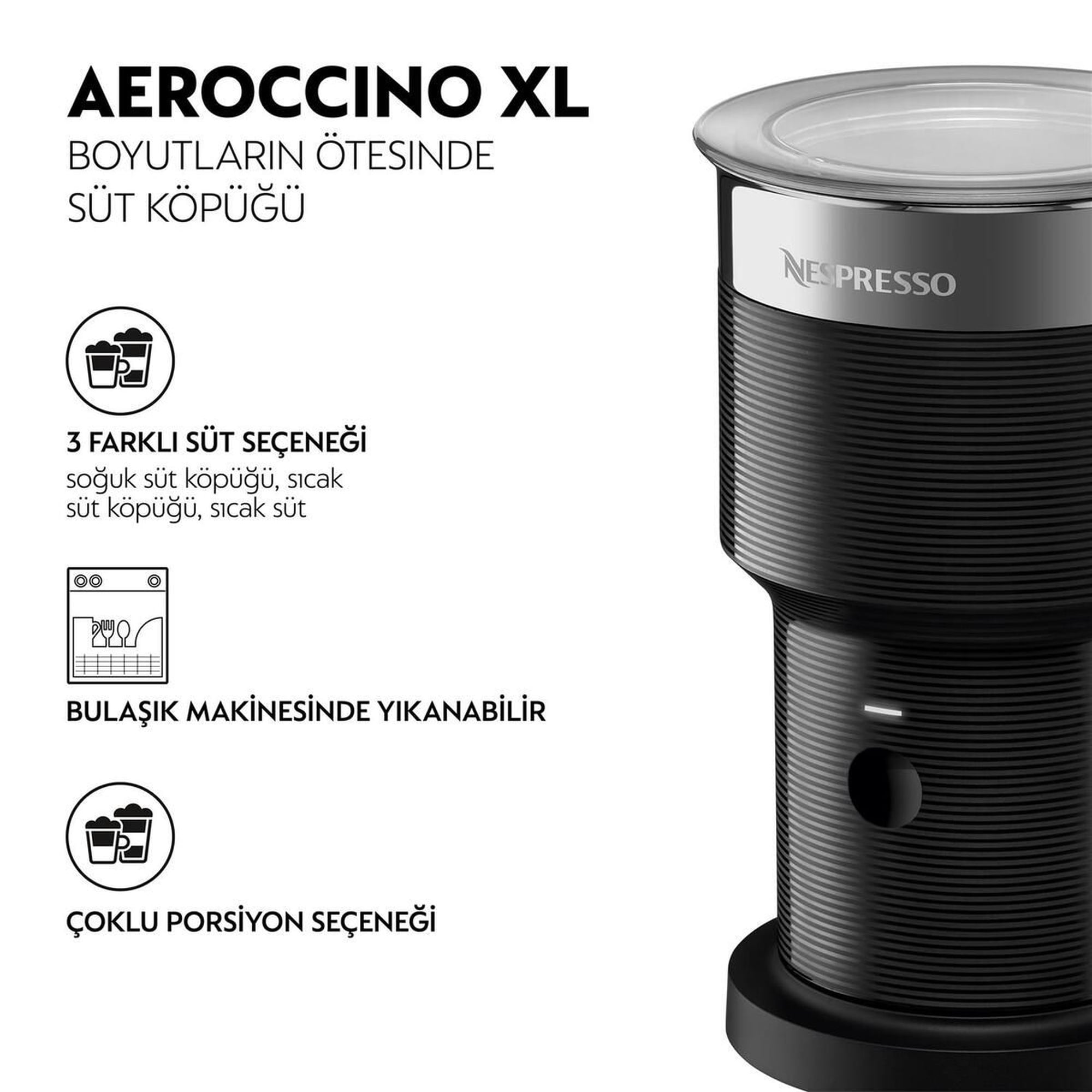 Nespresso Aeroccino XL Süt Köpürtücü, Siyah