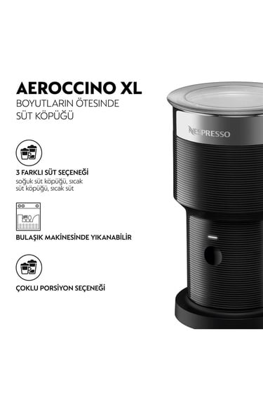  Nespresso Aeroccino XL Süt Köpürtücü, Siyah