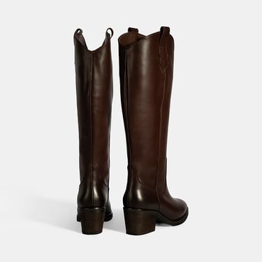  Kadın Kahve Kalın Topuklu Deri Çizme