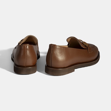  Kadın Taba Metal Toka Aksesuarlı Deri Loafer