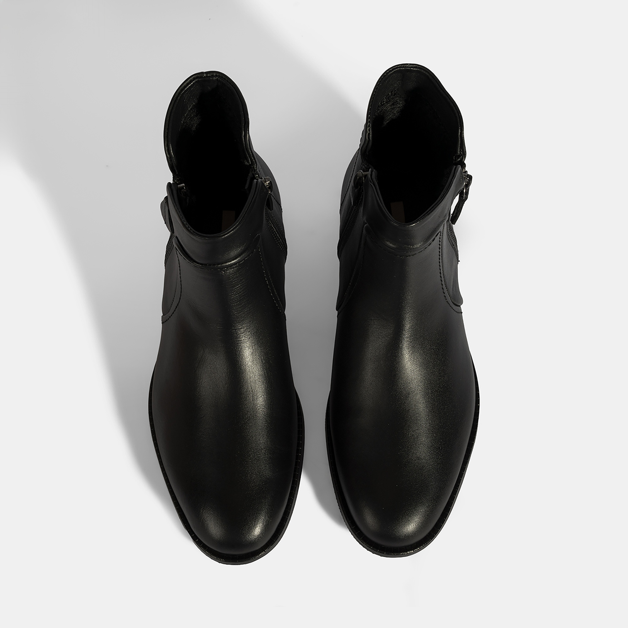 Kadın Siyah Çift Fermuarlı Deri Bot