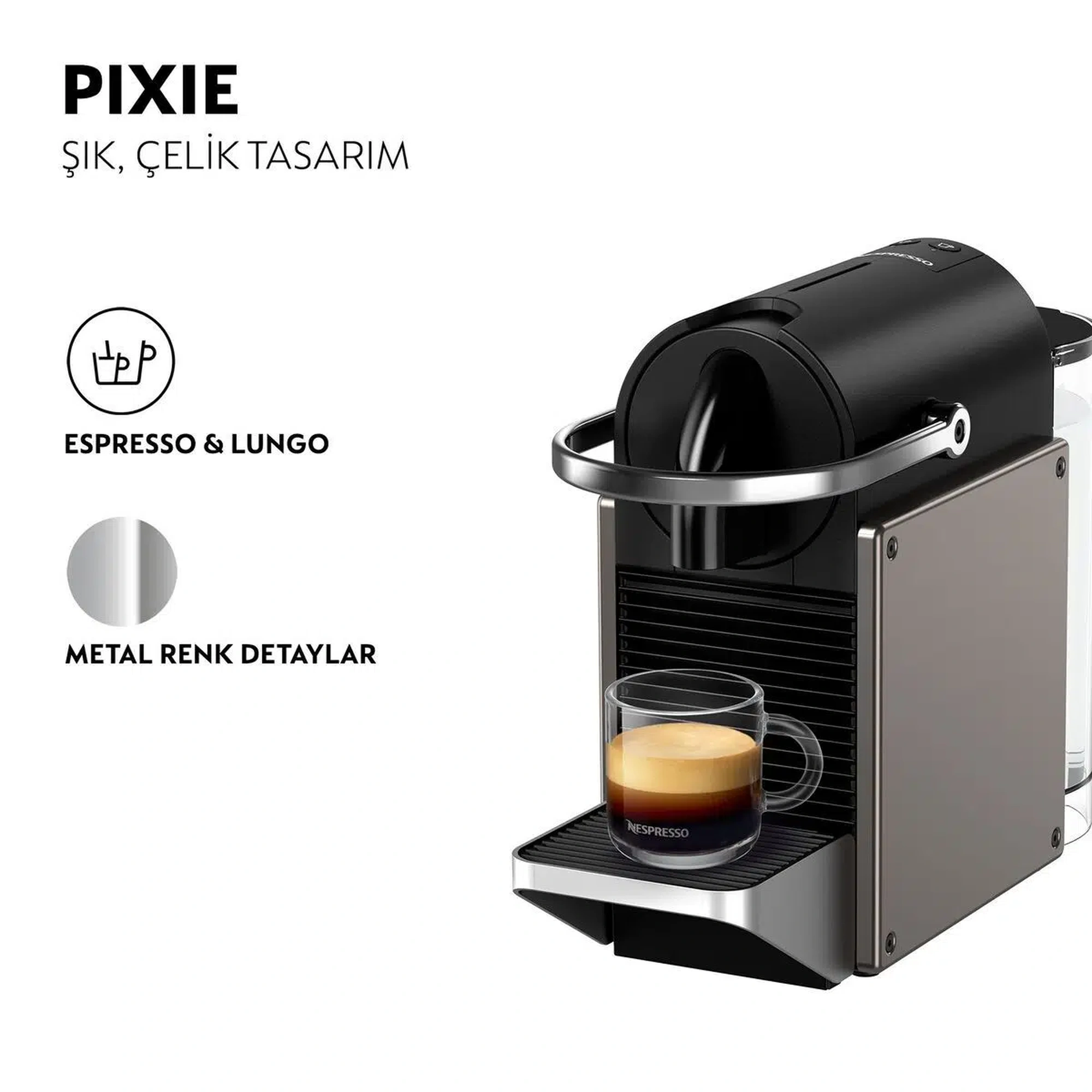 Nespresso D62 Pixie Kahve Makinesi, Gümüş