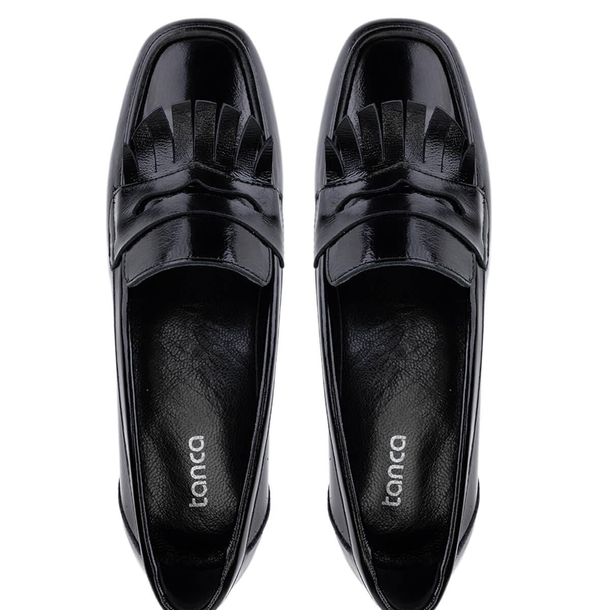 Tamer Tanca Kadın Hakiki Deri Siyah Rugan Loafer Ayakkabı