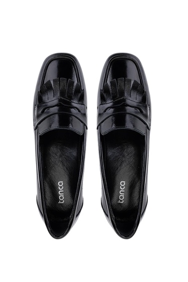  Tamer Tanca Kadın Hakiki Deri Siyah Rugan Loafer Ayakkabı