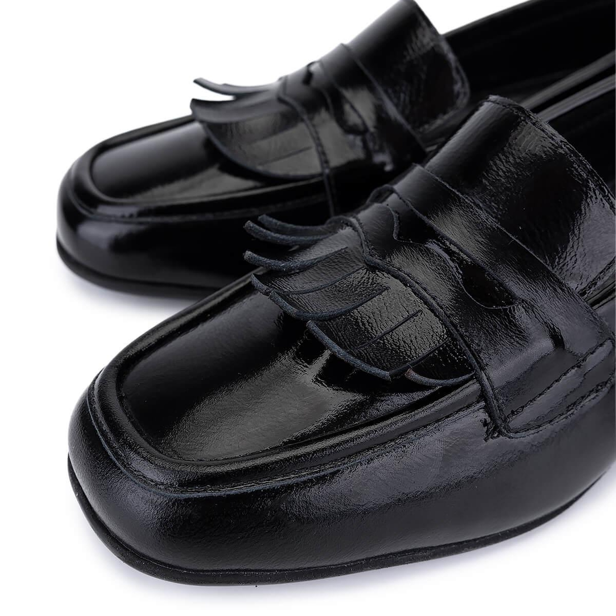 Tamer Tanca Kadın Hakiki Deri Siyah Rugan Loafer Ayakkabı