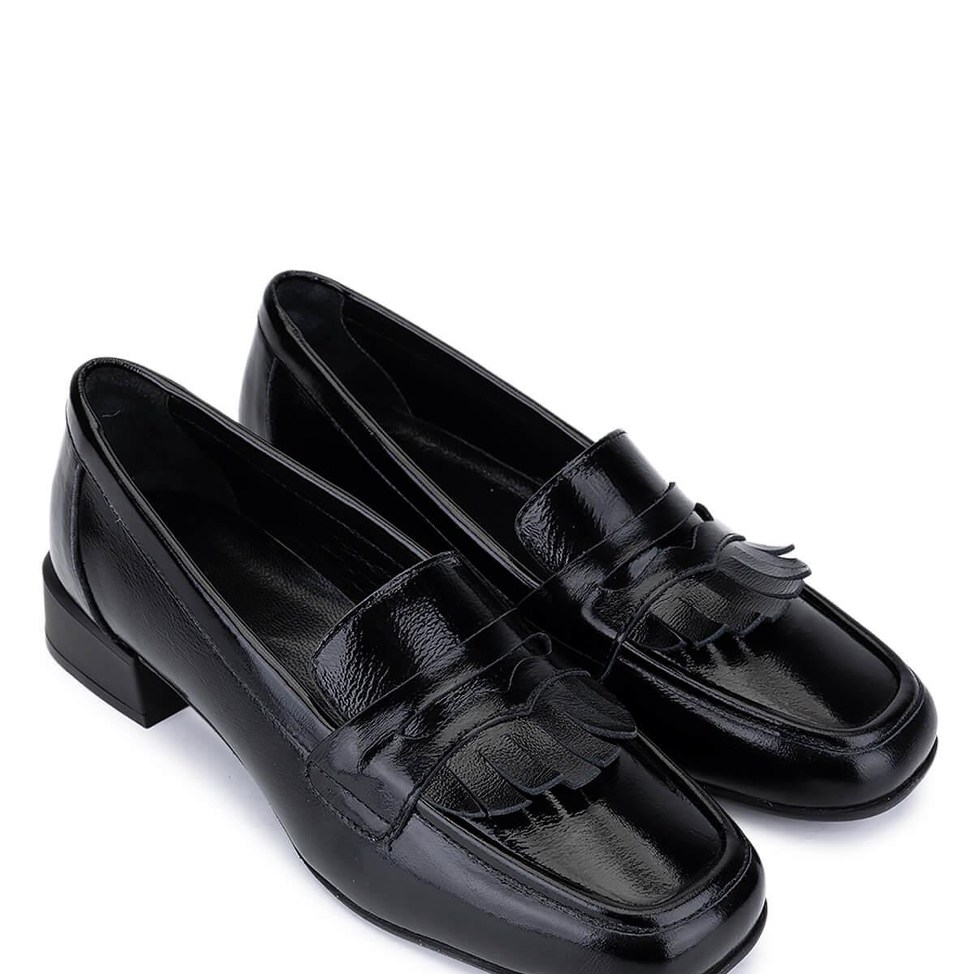 Tamer Tanca Kadın Hakiki Deri Siyah Rugan Loafer Ayakkabı