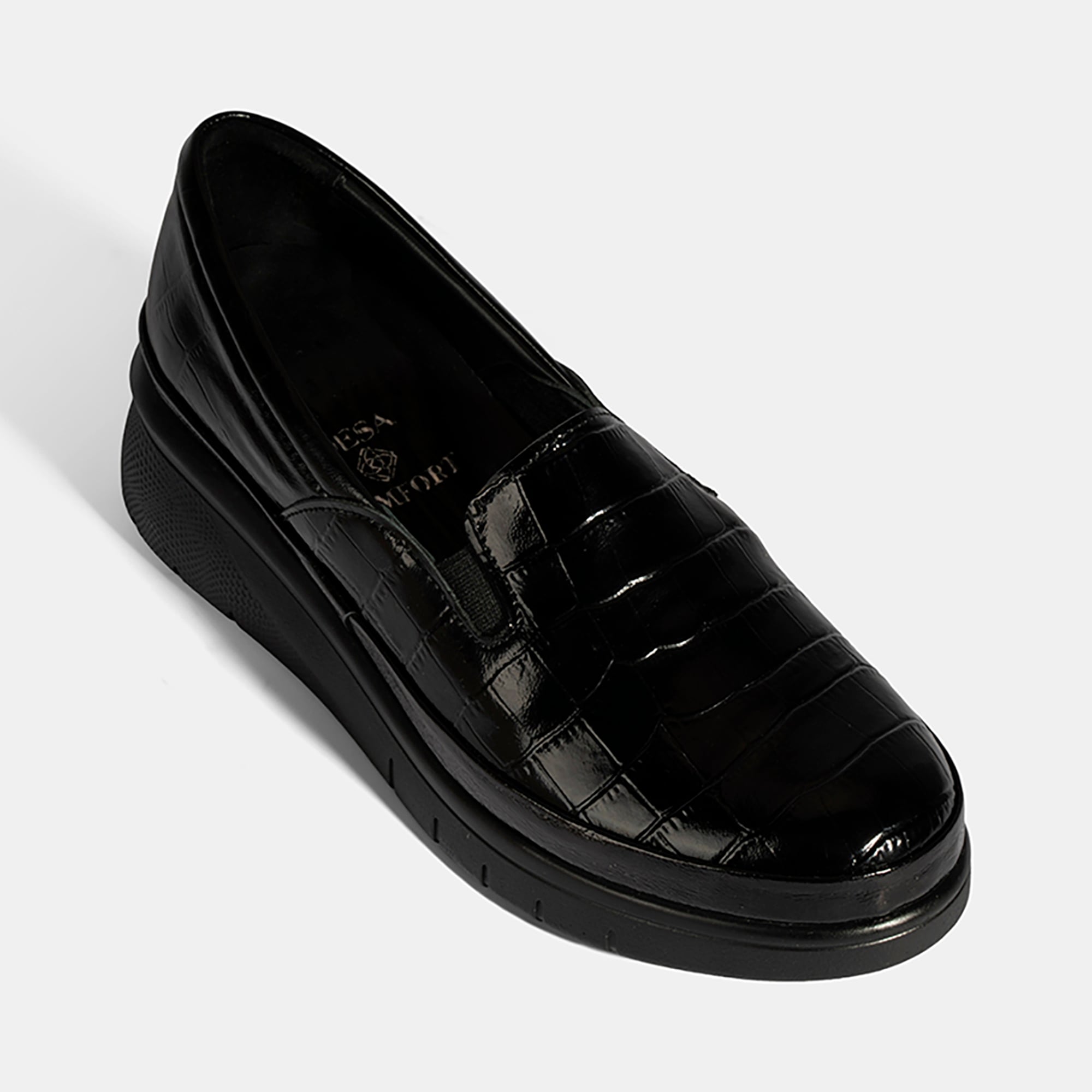 Kadın Siyah DesaComfort Kroko Baskılı Rugan Ayakkabı