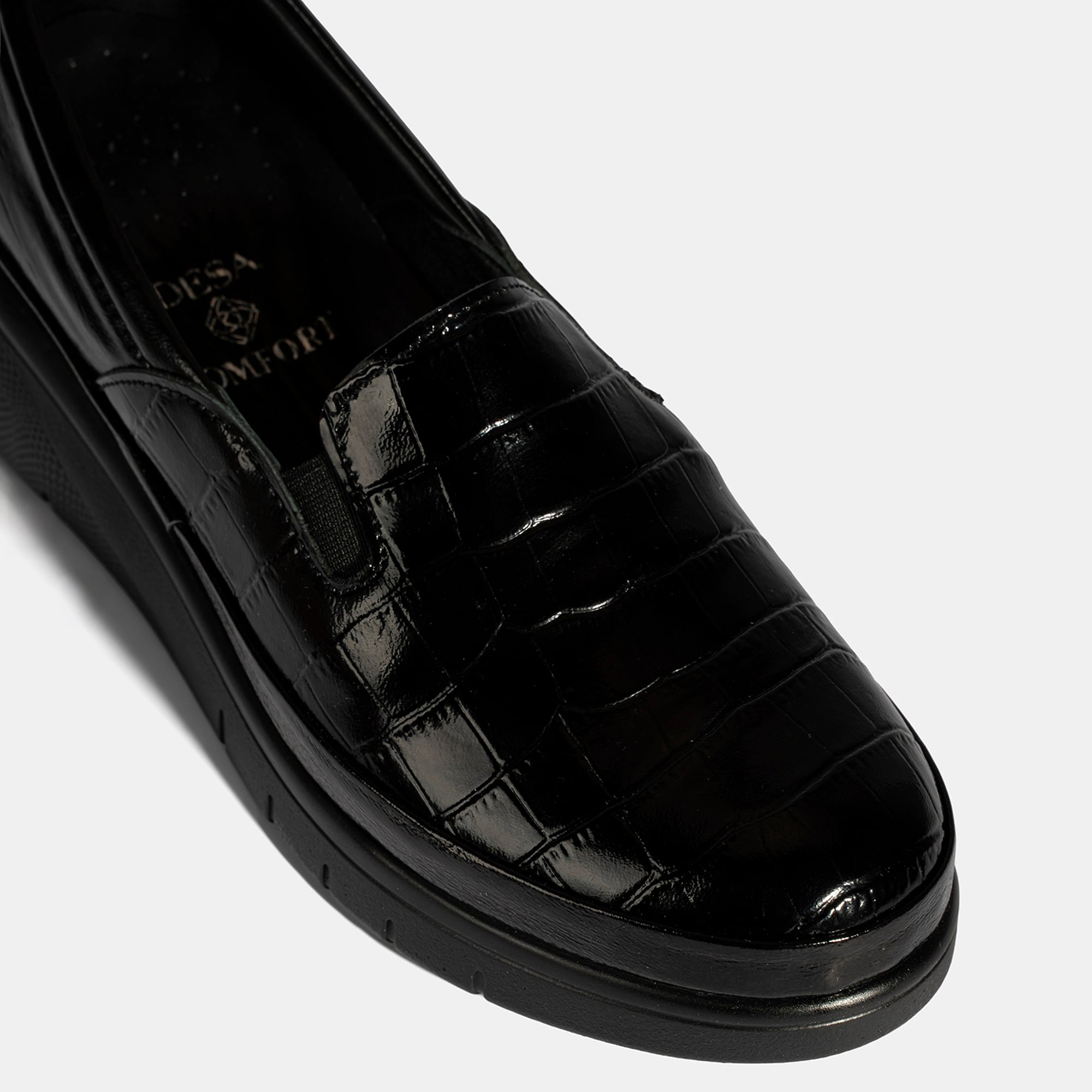 Kadın Siyah DesaComfort Kroko Baskılı Rugan Ayakkabı