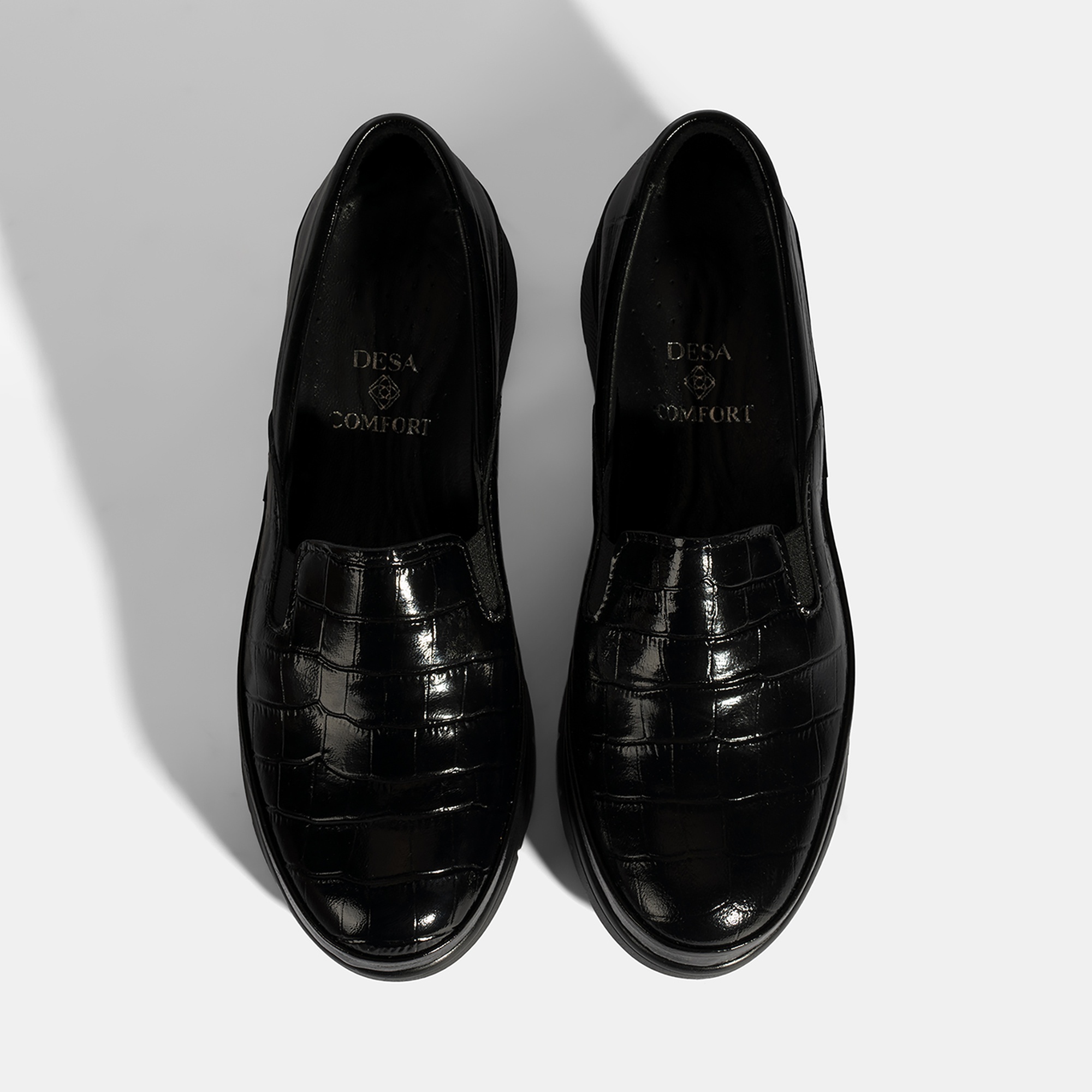 Kadın Siyah DesaComfort Kroko Baskılı Rugan Ayakkabı