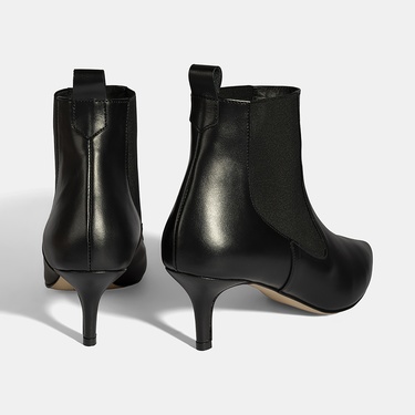  Kadın Siyah Lastikli İnce Topuklu Deri Bot