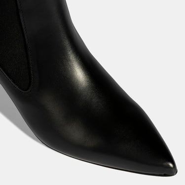  Kadın Siyah Lastikli İnce Topuklu Deri Bot