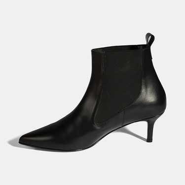  Kadın Siyah Lastikli İnce Topuklu Deri Bot