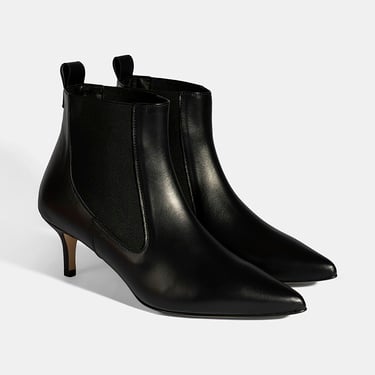  Kadın Siyah Lastikli İnce Topuklu Deri Bot